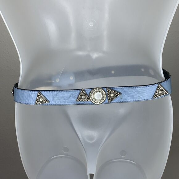 Vtg Leatherock Blue Leather Western Belt Silver Tone Concho Studded Buckle Large main image 8